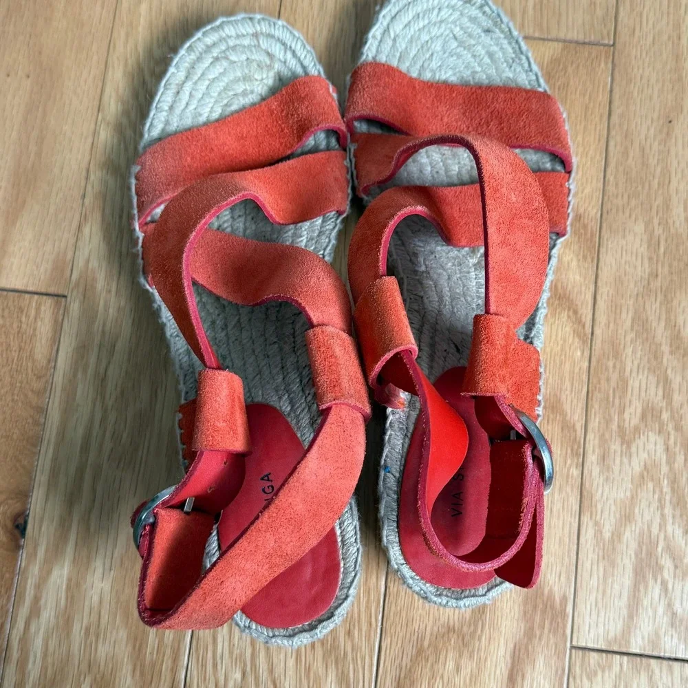 Via Spiga Espadrille Sandals ‎ Suede Ankle Strap -Orange size 8M